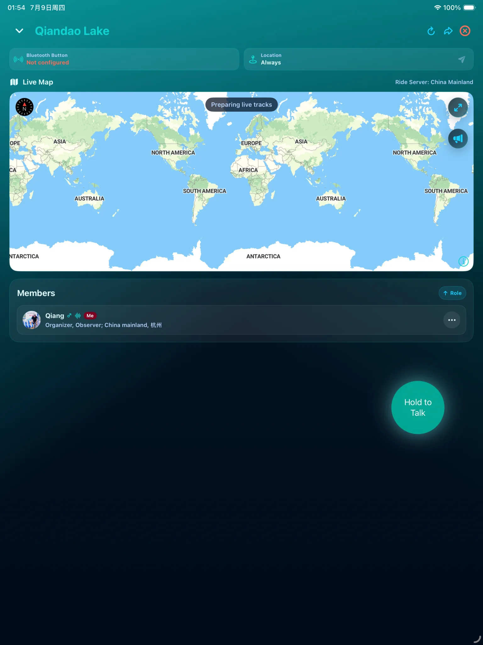 RideVox active ride map on iPad