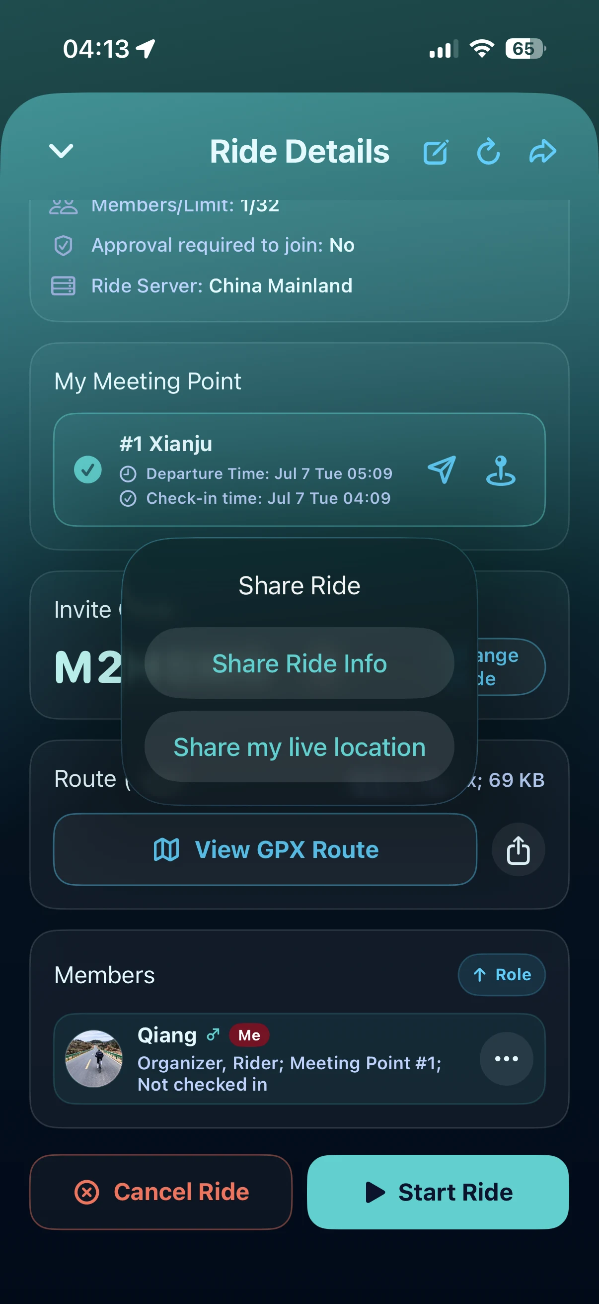Live location sharing controls